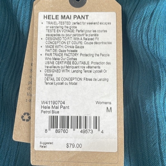 NWT PrAna Women’s Hele Mai Pant Petrol Blue Casual Pants - Size Medium - Picture 10 of 10